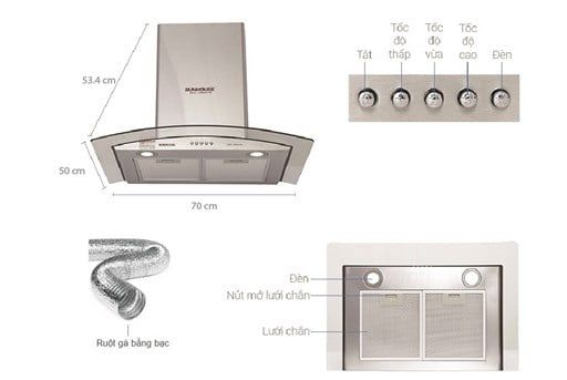 Máy hút mùi kính cong Sunhouse SHB6629-70C