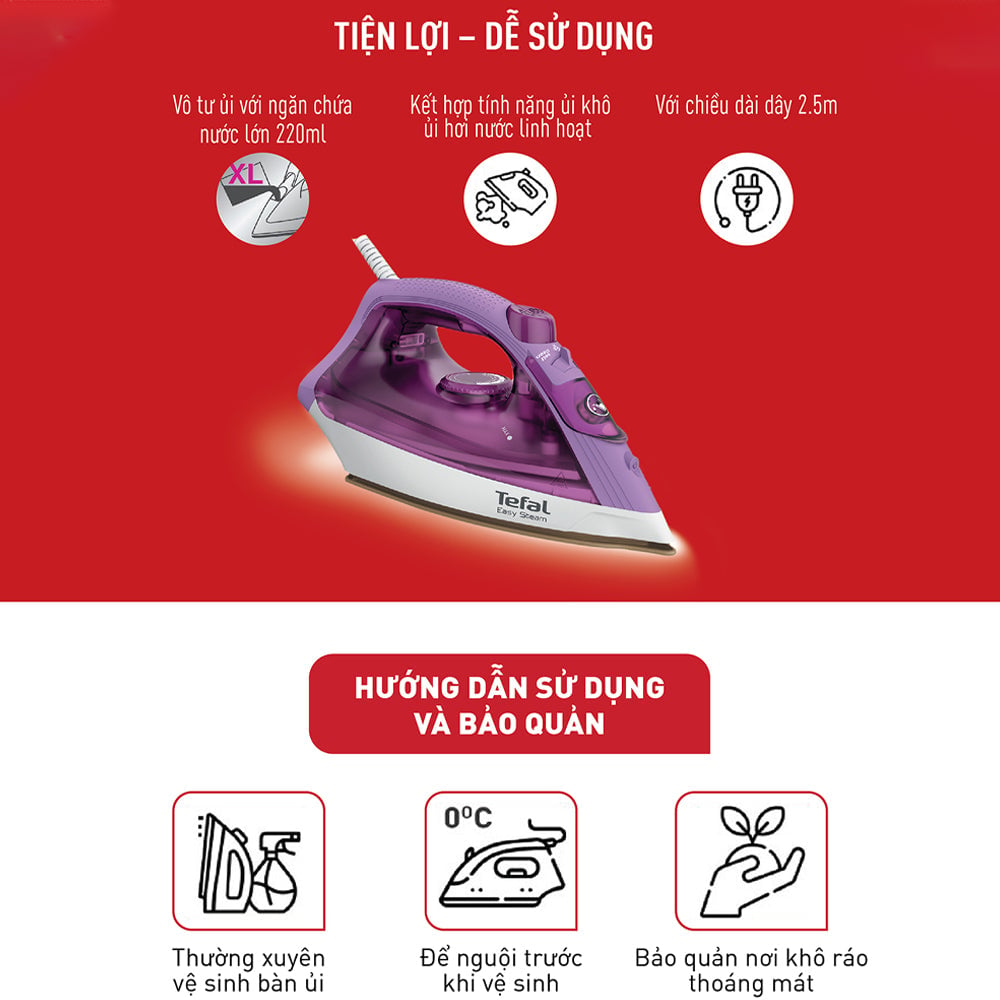 Bàn ủi hơi nước Tefal Easy Steam FV1955E0 - 1400W – ảnh 4