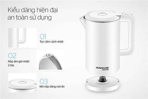Ấm siêu tốc inox 2 lớp 1.7L Sunhouse Mama SHD1386W – ảnh 4