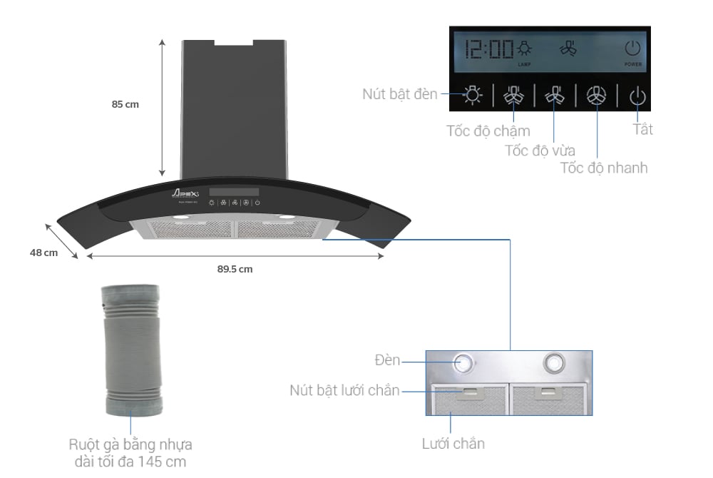Máy hút mùi kính cong apex APB6681-90C – ảnh 8