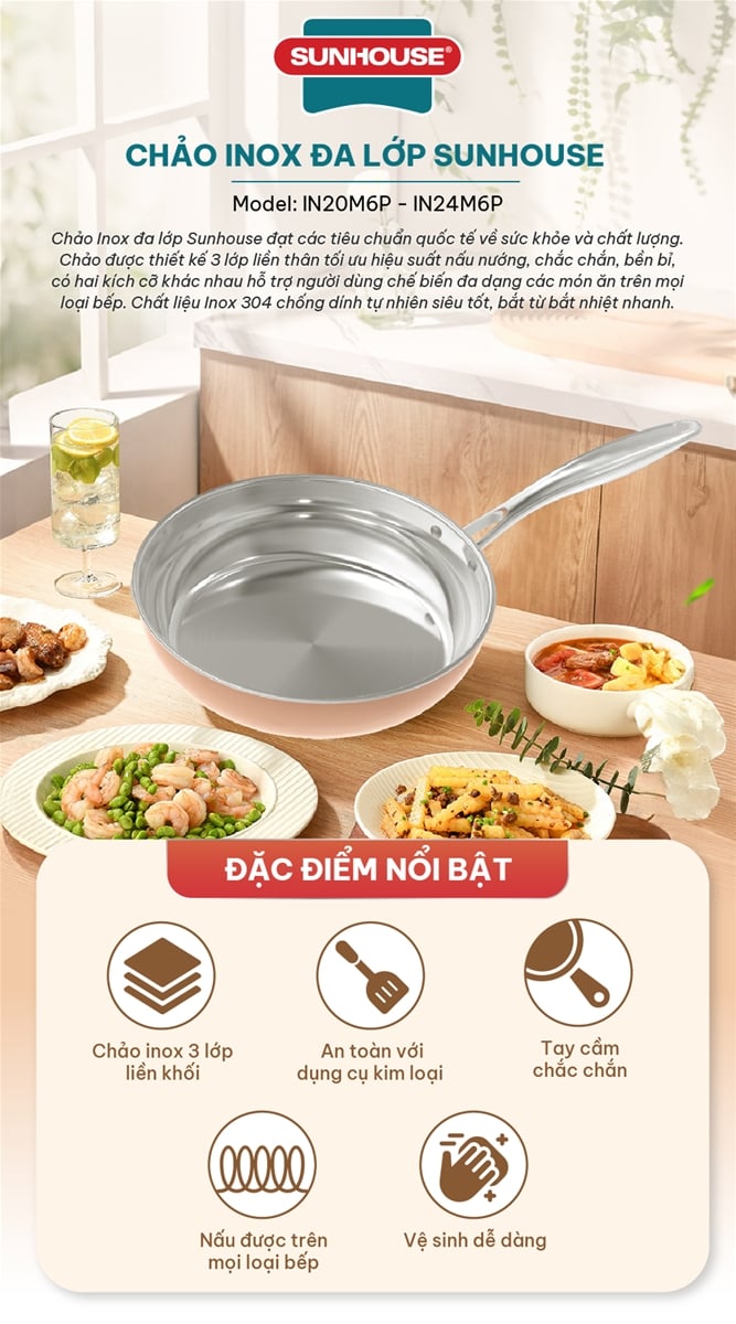 Chảo inox đa lớp Sunhouse IN20M6P – ảnh 5