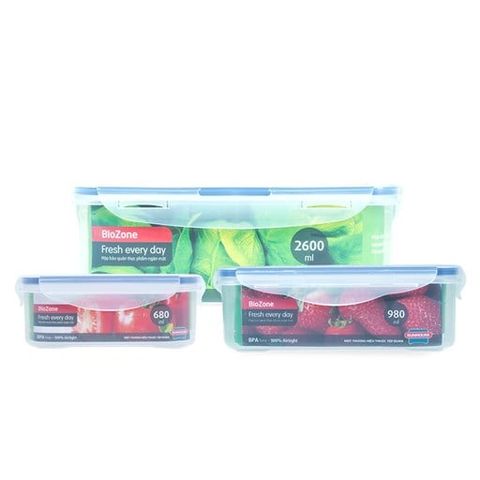 Bộ 3 hộp bảo quản thực phẩm ngăn mát biozone tiện lợi KB-CO3P02