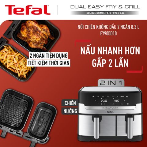 Nồi chiên không dầu 2 ngăn Tefal 2in1 EY905D10 - 8.3L - Điện tử