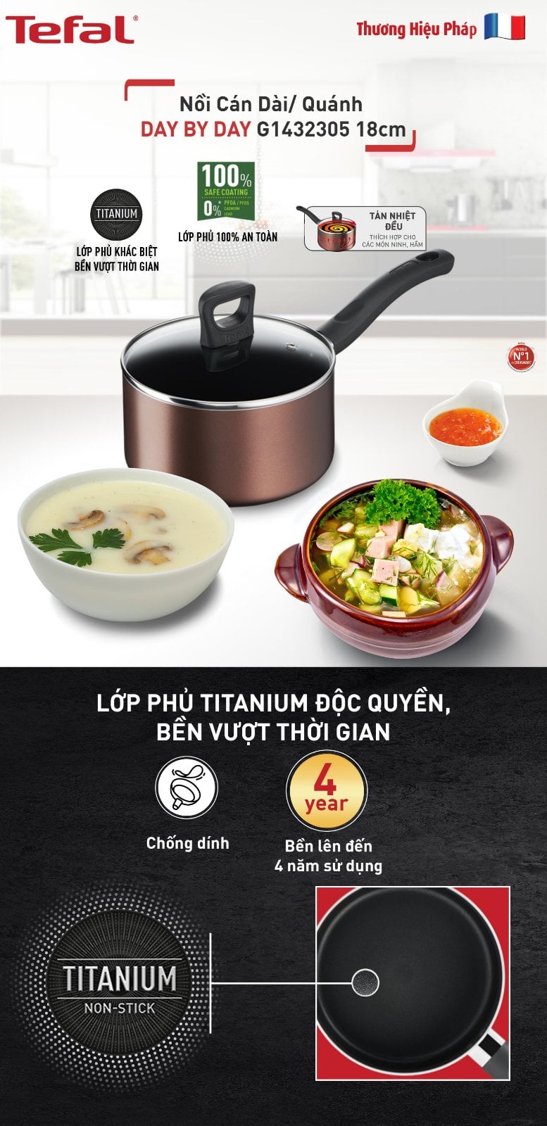 Nồi cán dài/ quánh Tefal Day By Day 18cm Nồi cán dài/ quánh Tefal Day By Day 18cm