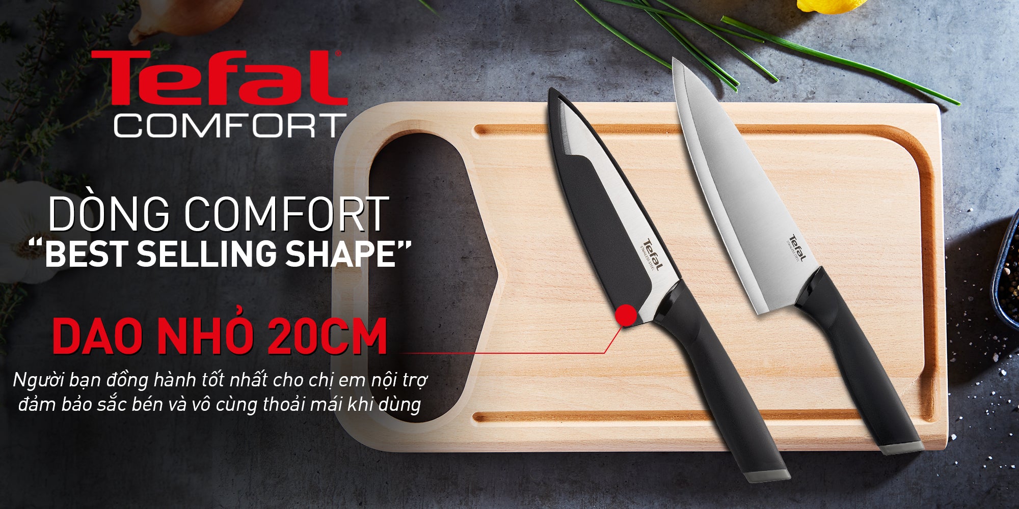Dao làm bếp Tefal Comfort K2213204 - 20cm