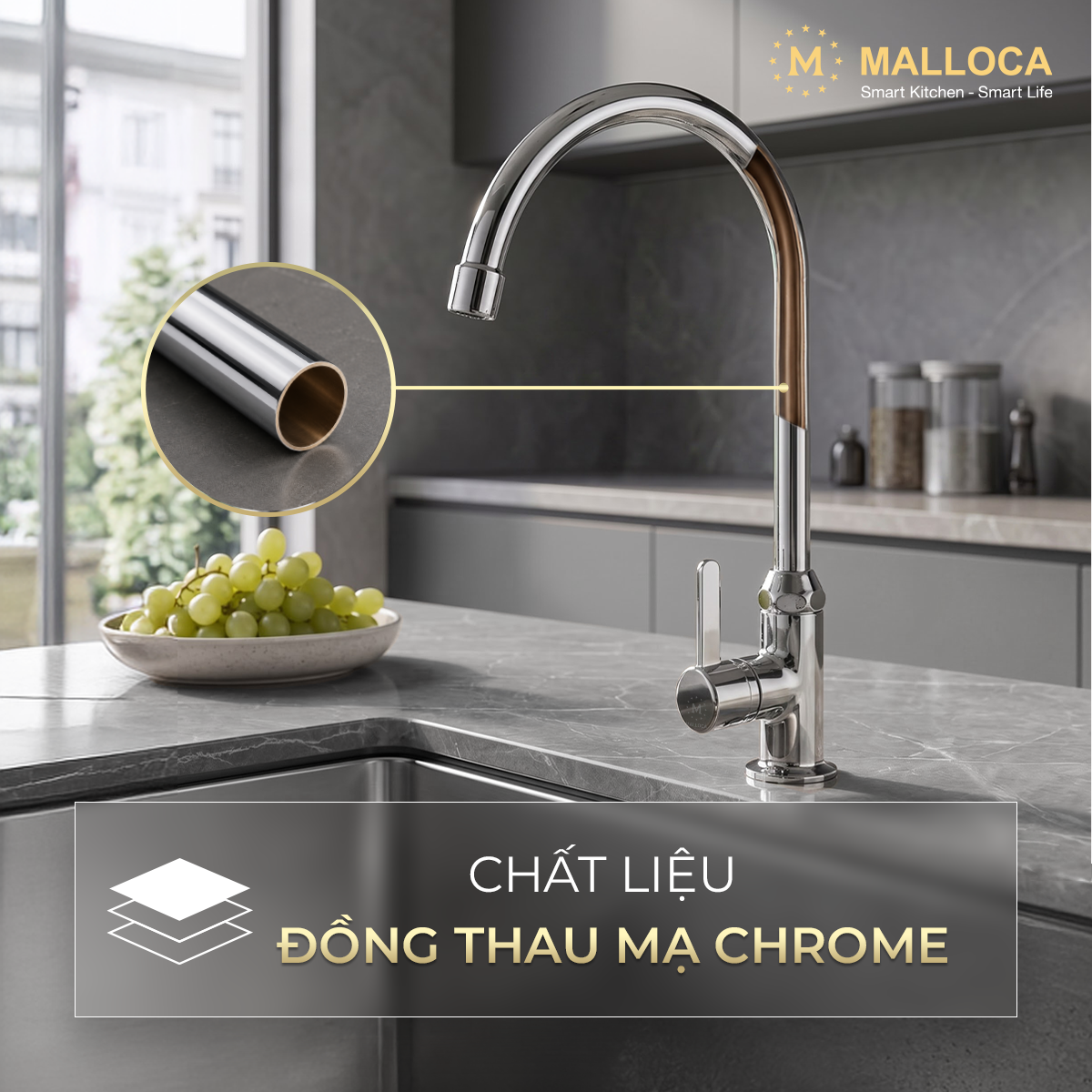 Vòi rửa chén lạnh mạ Chrome Malloca K3102CBA - Xoay 360 độ, tạo bọt chống văng Vòi rửa chén lạnh mạ Chrome Malloca K3102CBA - Xoay 360 độ, tạo bọt chống văng