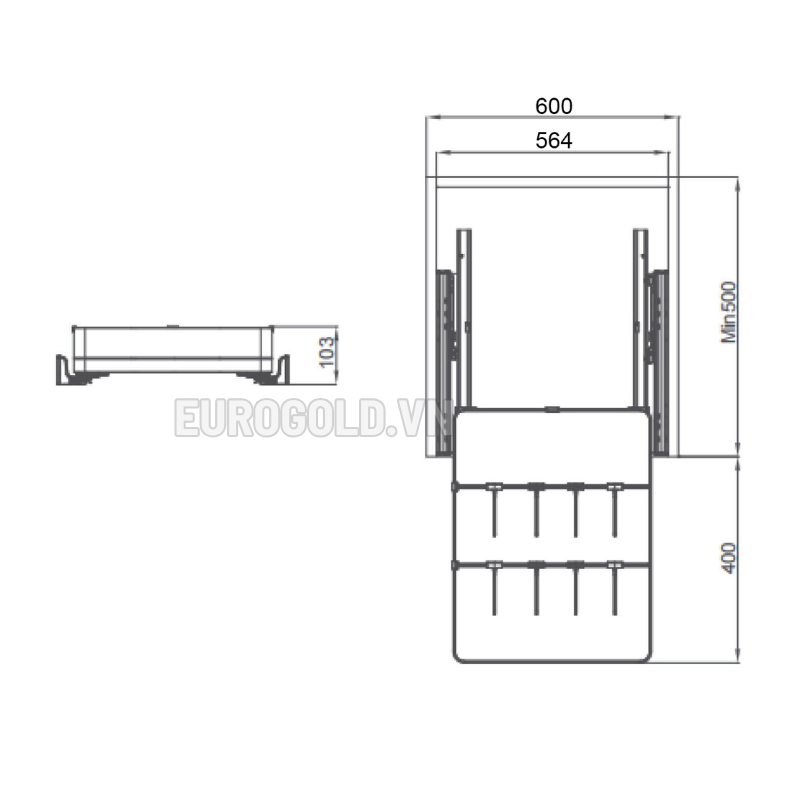 Ngăn kéo độc lập Eurogold EKM25160 - màu ghi, 60cm – ảnh 3