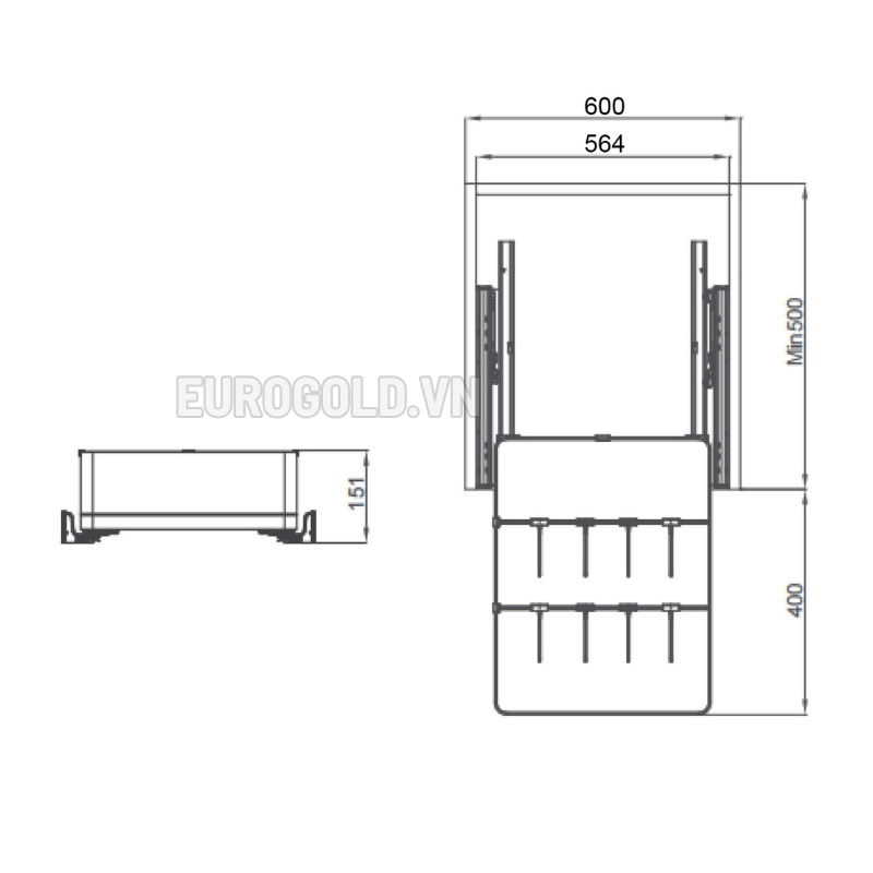 Ngăn kéo độc lập Eurogold EKM25260 - màu ghi, 60cm – ảnh 3