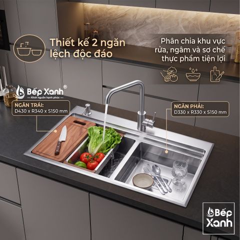 Chậu rửa chén 2 hộc cao cấp Ecalite ES-N28550HS