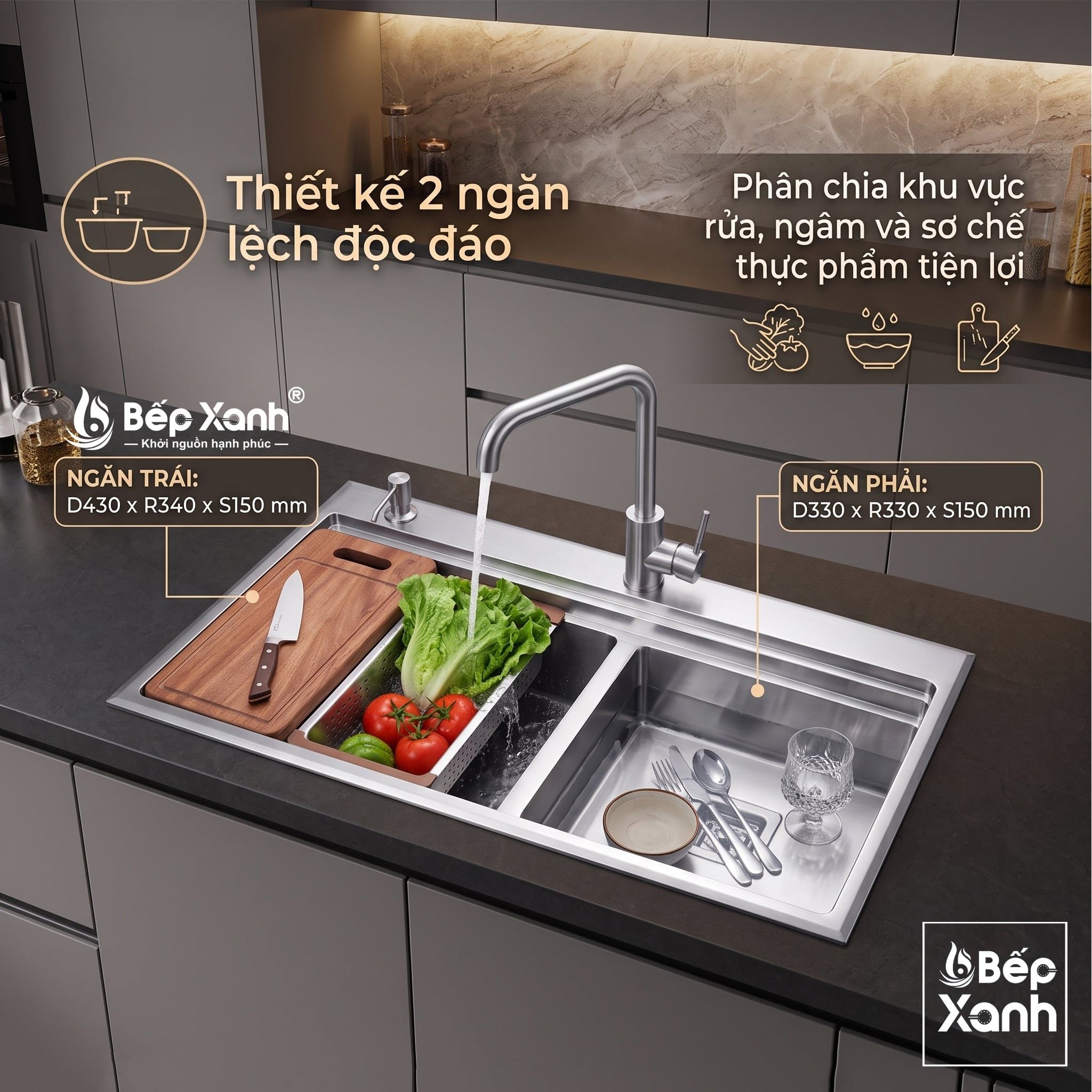 Chậu rửa chén 2 hộc cao cấp Ecalite ES-N28550HS