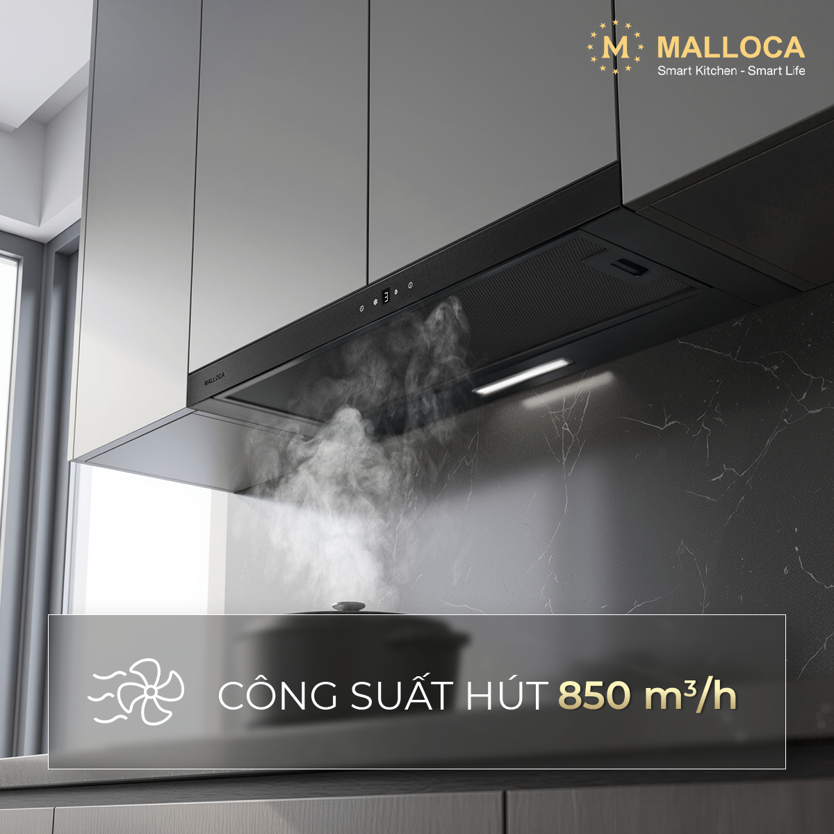 Máy hút mùi âm tủ Malloca MH800TC - Lưới lọc nhôm, than hoạt tính và ống Ø150 Máy hút mùi âm tủ Malloca MH800TC - Lưới lọc nhôm, than hoạt tính và ống Ø150
