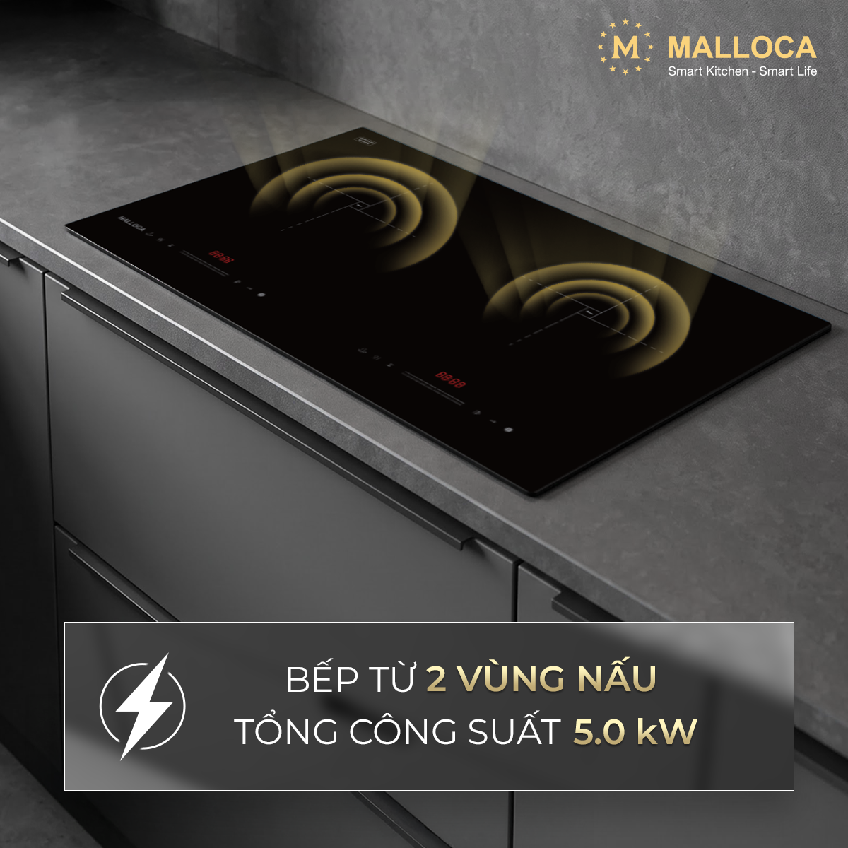 Bếp từ 2 vùng nấu 73cm Malloca EcoKitchen MIH02ECO - Mặt kính Ceramic: bền, dễ vệ sinh Bếp từ 2 vùng nấu 73cm Malloca EcoKitchen MIH02ECO - Mặt kính Ceramic: bền, dễ vệ sinh