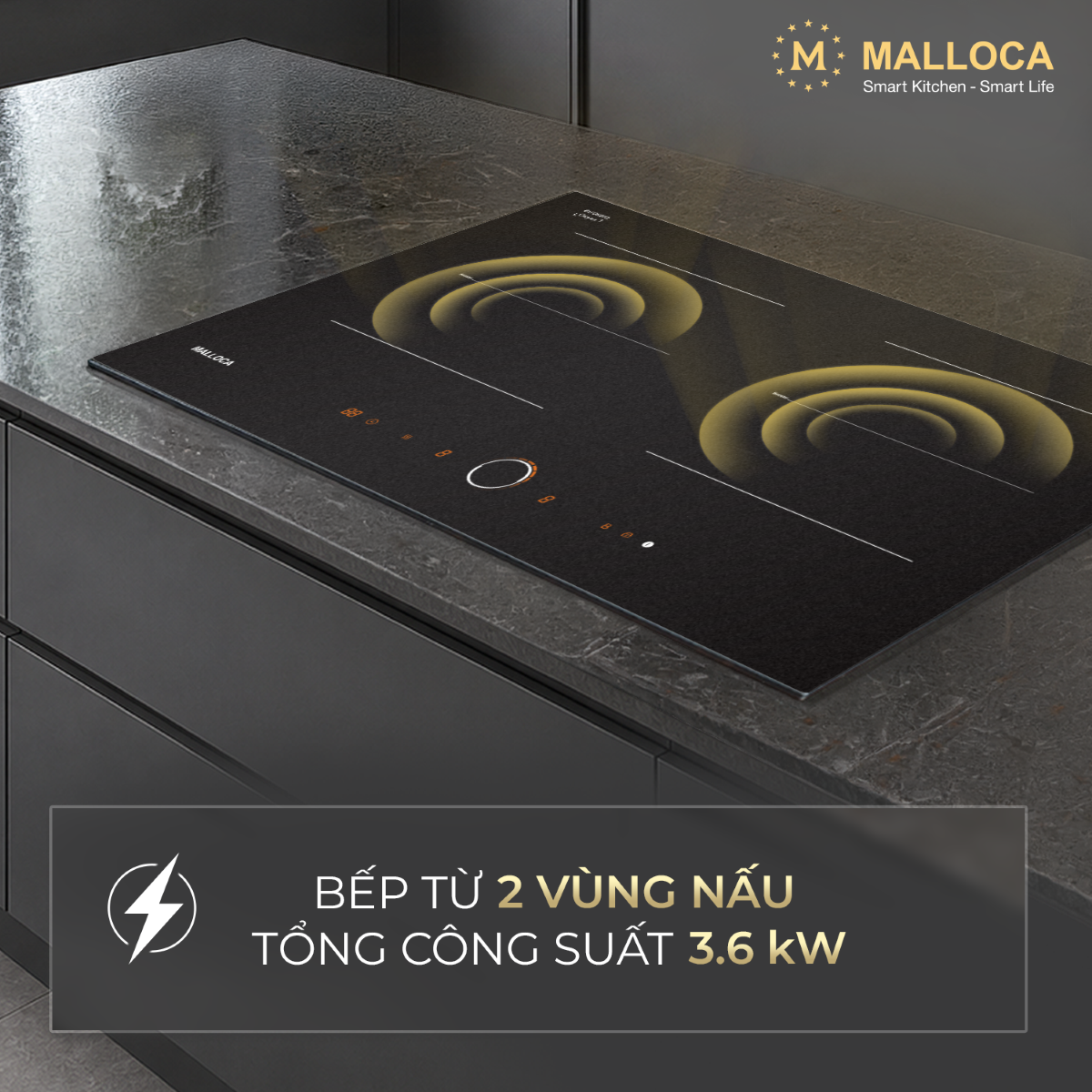 Bếp từ 2 vùng nấu 75cm (Mặt kính Onyka chống trầy xước) Malloca MI750ES - Công suất và yêu cầu điện Bếp từ 2 vùng nấu 75cm (Mặt kính Onyka chống trầy xước) Malloca MI750ES - Công suất và yêu cầu điện