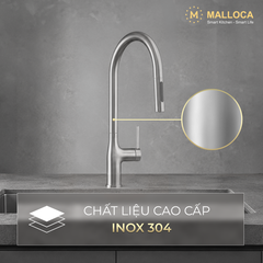 Vòi rửa chén nóng lạnh dây rút inox 304 Malloca K1726SS ảnh 3