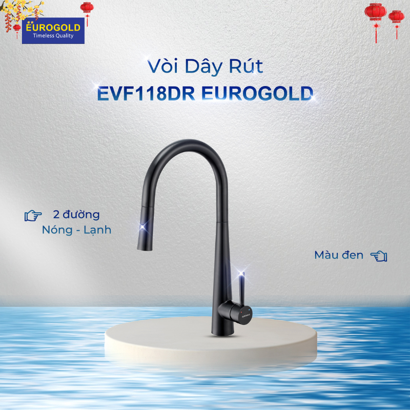 Vòi rửa bát dây rút Eurogold EVF118DR Vòi rửa bát dây rút Eurogold EVF118DR