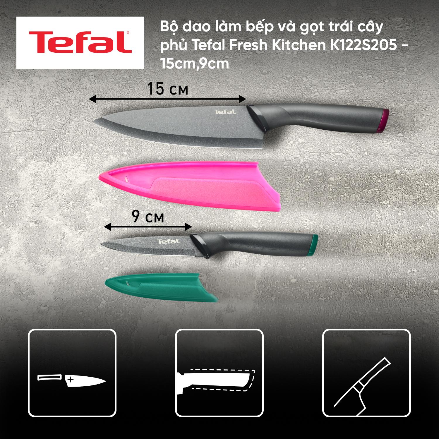 Bộ dao làm bếp và gọt trái cây phủ Titanium Tefal Fresh Kitchen K122S205 - 15cm,9cm