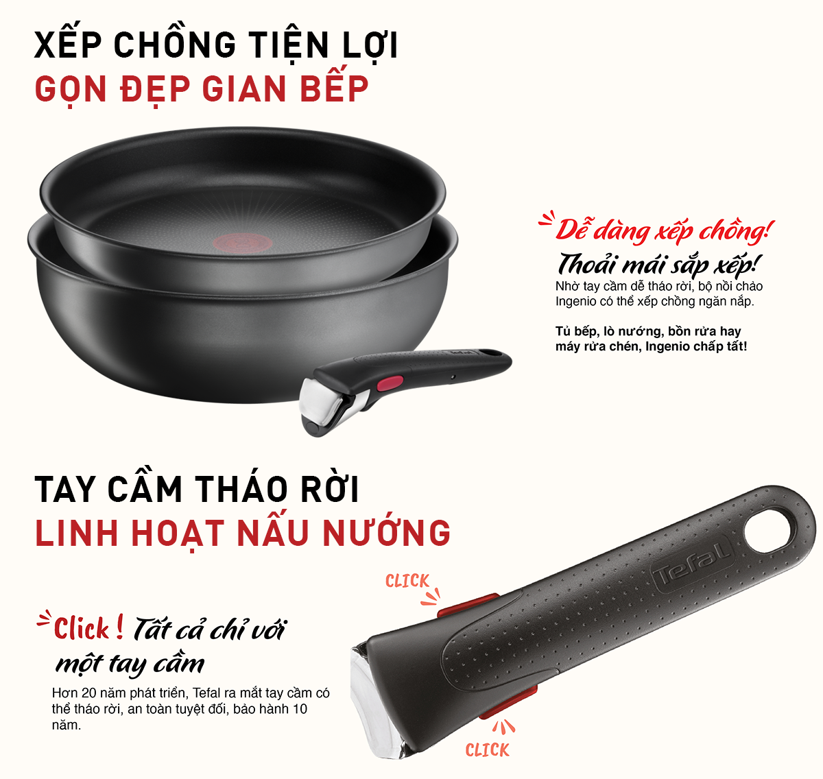 Bộ nồi chảo cán rời 3 món Tefal Ingenio Daily Chef L7619022 – ảnh 2