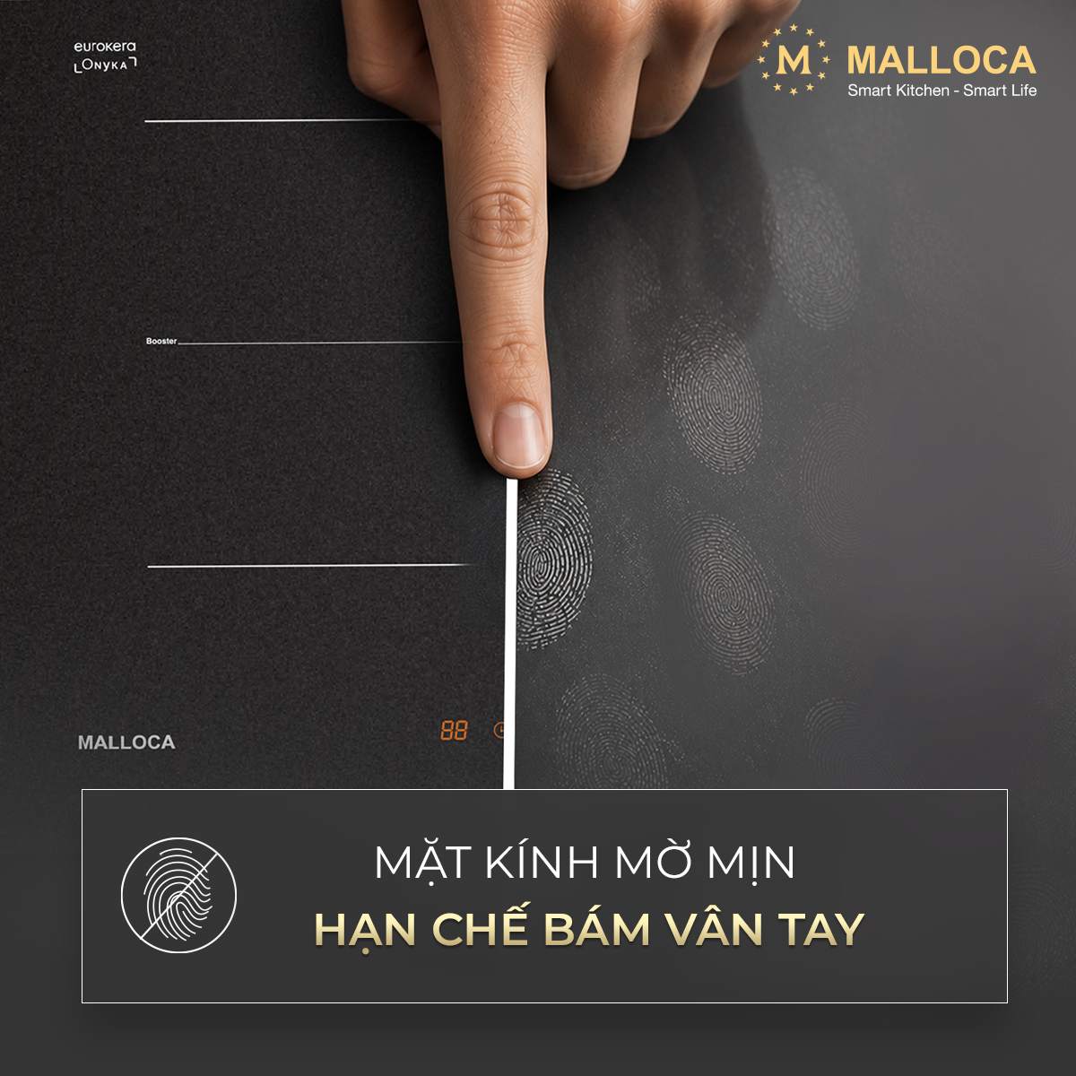 Bếp từ 3 vùng nấu 80cm với mặt kính Onyka chống trầy xước Malloca MI803ES - Lắp đặt bếp từ Malloca MI803ES Bếp từ 3 vùng nấu 80cm với mặt kính Onyka chống trầy xước Malloca MI803ES - Lắp đặt bếp từ Malloca MI803ES