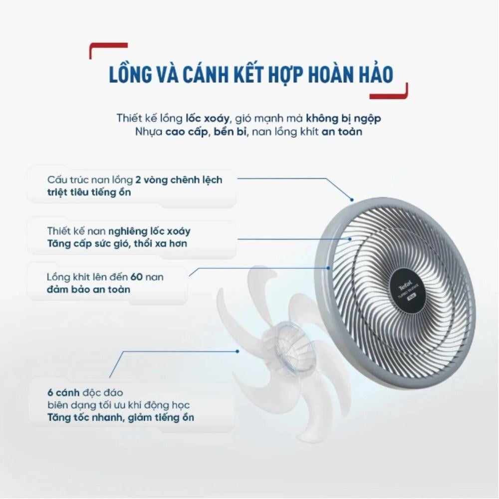 Quạt sàn Tefal TB Silence Plus VH686790 - Xám Cánh Trắng – ảnh 5