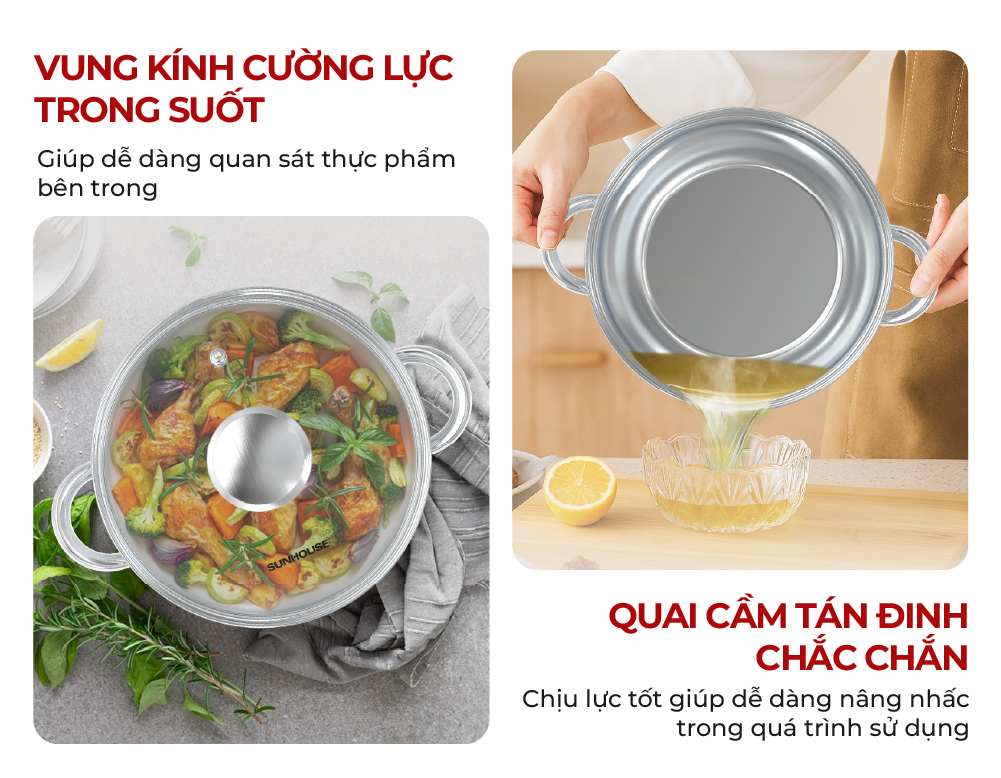 Bộ nồi inox 3 đáy Sunhouse eco SHG334E – ảnh 8