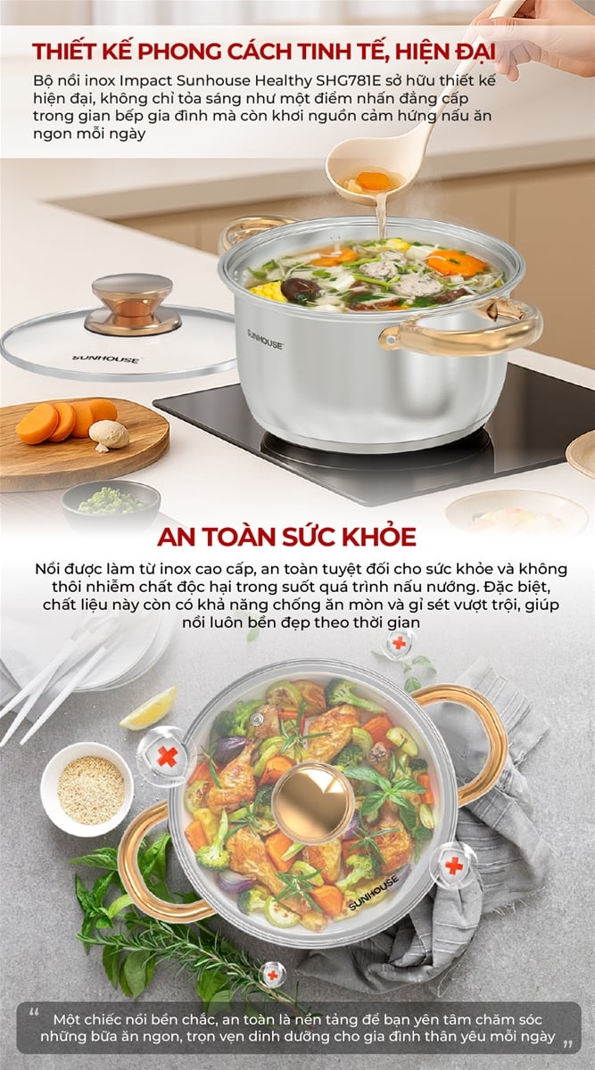 Bộ nồi inox impact Sunhouse healthy SHG781E – ảnh 5