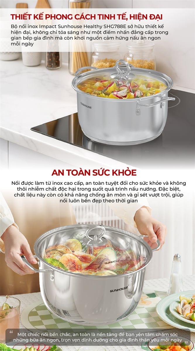 Bộ nồi inox impact Sunhouse healthy SHG788E – ảnh 5