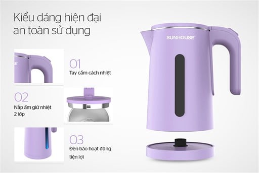 Ấm siêu tốc inox 2 lớp 1.8L Sunhouse SHD1368KB – ảnh 4