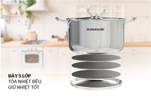 Bộ nồi chảo inox 5 đáy Sunhouse SHG998 – ảnh 3