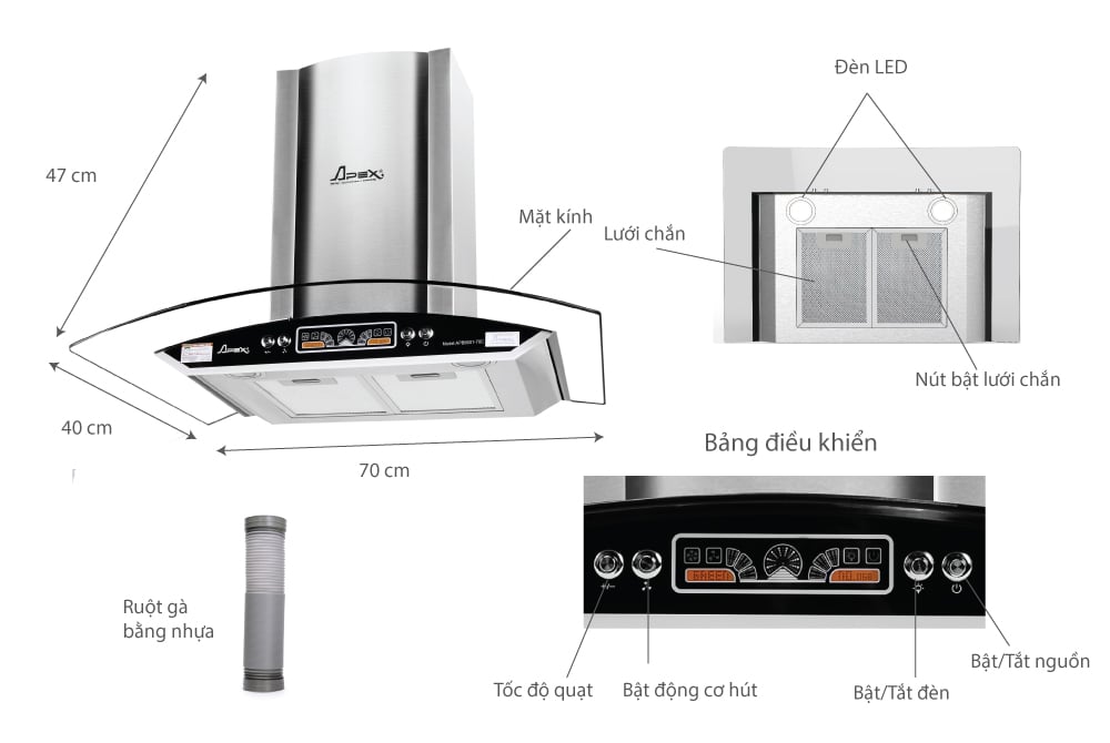 Máy hút mùi kính cong apex APB6601-70C – ảnh 6