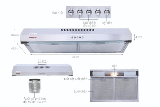 Máy hút mùi vỏ inox Sunhouse SHB6118I