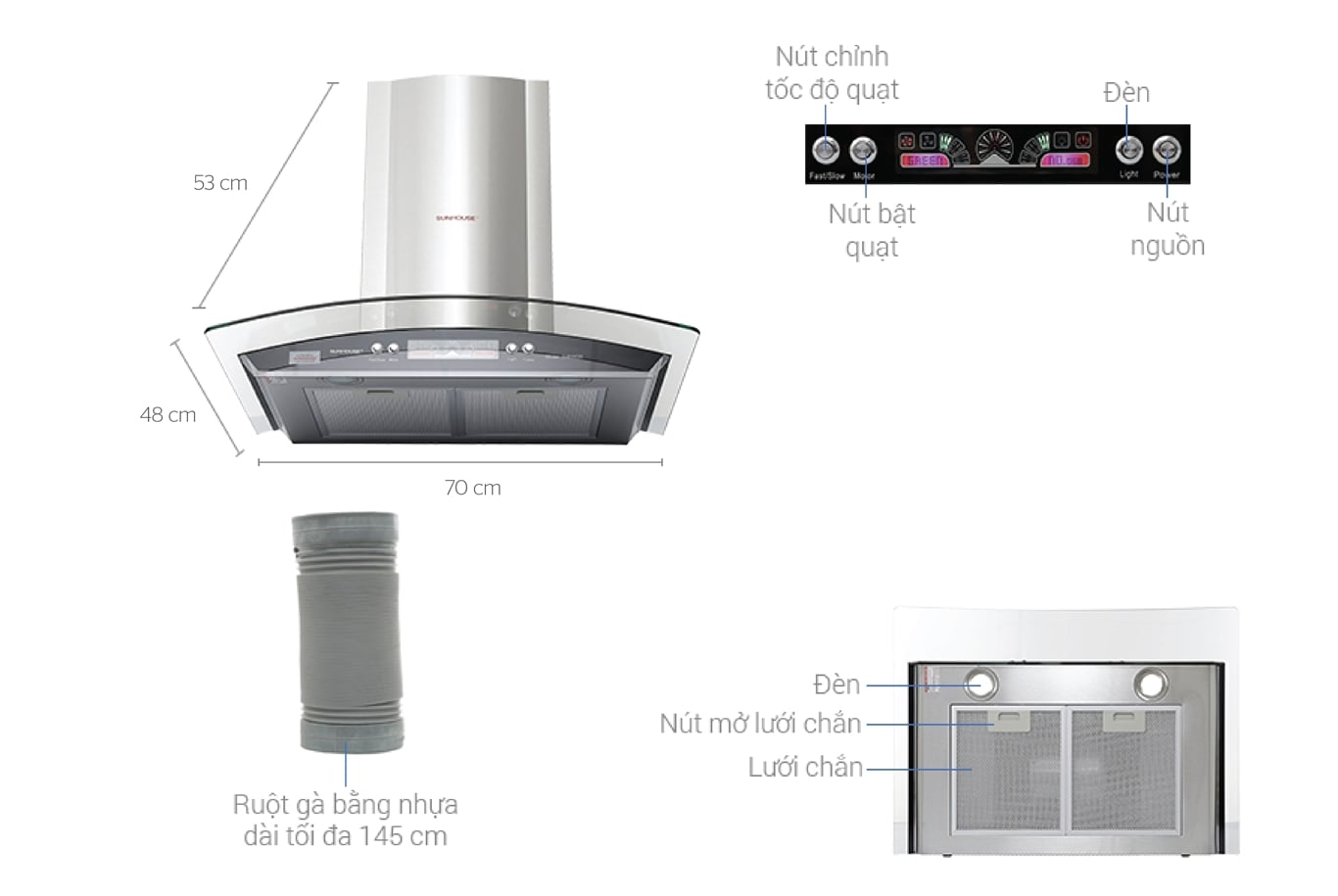 Máy hút mùi kính cong Sunhouse SHB6626 – ảnh 7
