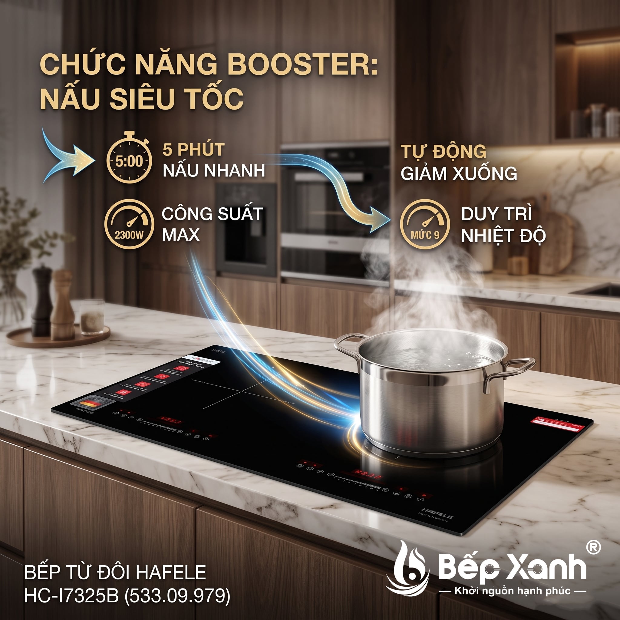 Bếp Từ Đôi Hafele HC-I7325B (533.09.979) Nhập Khẩu Đức - Công Suất Lớn, Nấu Nhanh, Tự Động Tắt An Toàn - Bếp từ đôi HC-I7325B nhập khẩu đức Häfele 533.09.979 có gì nổi bật?