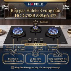 Bếp Gas 3 Bếp Hafele HC-G783B (538.66.477), Núm Vặn Kim Loại Tinh Tế, Chống Cháy Nổ, Đánh Lửa IC ảnh 3