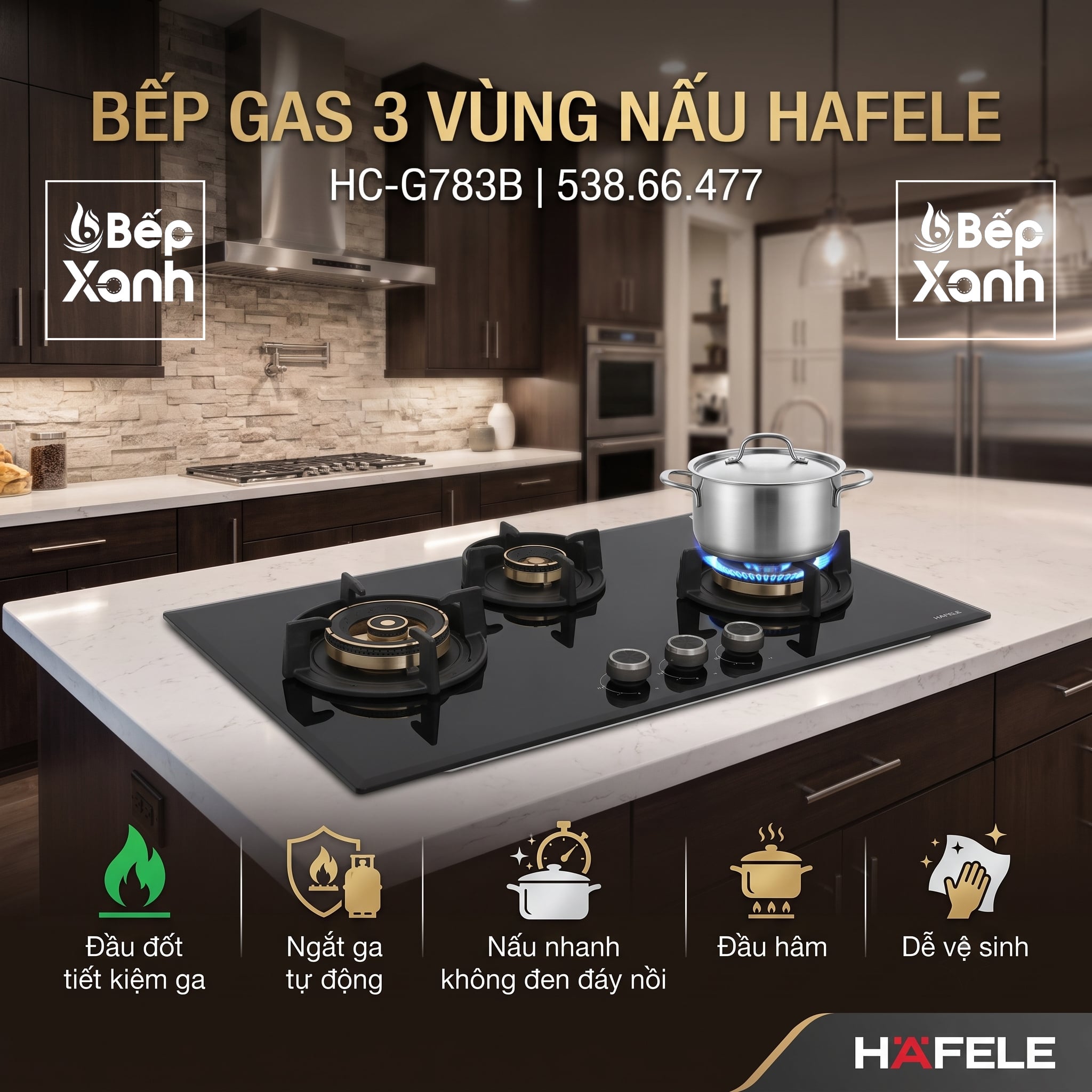 Bếp Gas 3 Bếp Hafele HC-G783B (538.66.477), Núm Vặn Kim Loại Tinh Tế, Chống Cháy Nổ, Đánh Lửa IC – ảnh 7