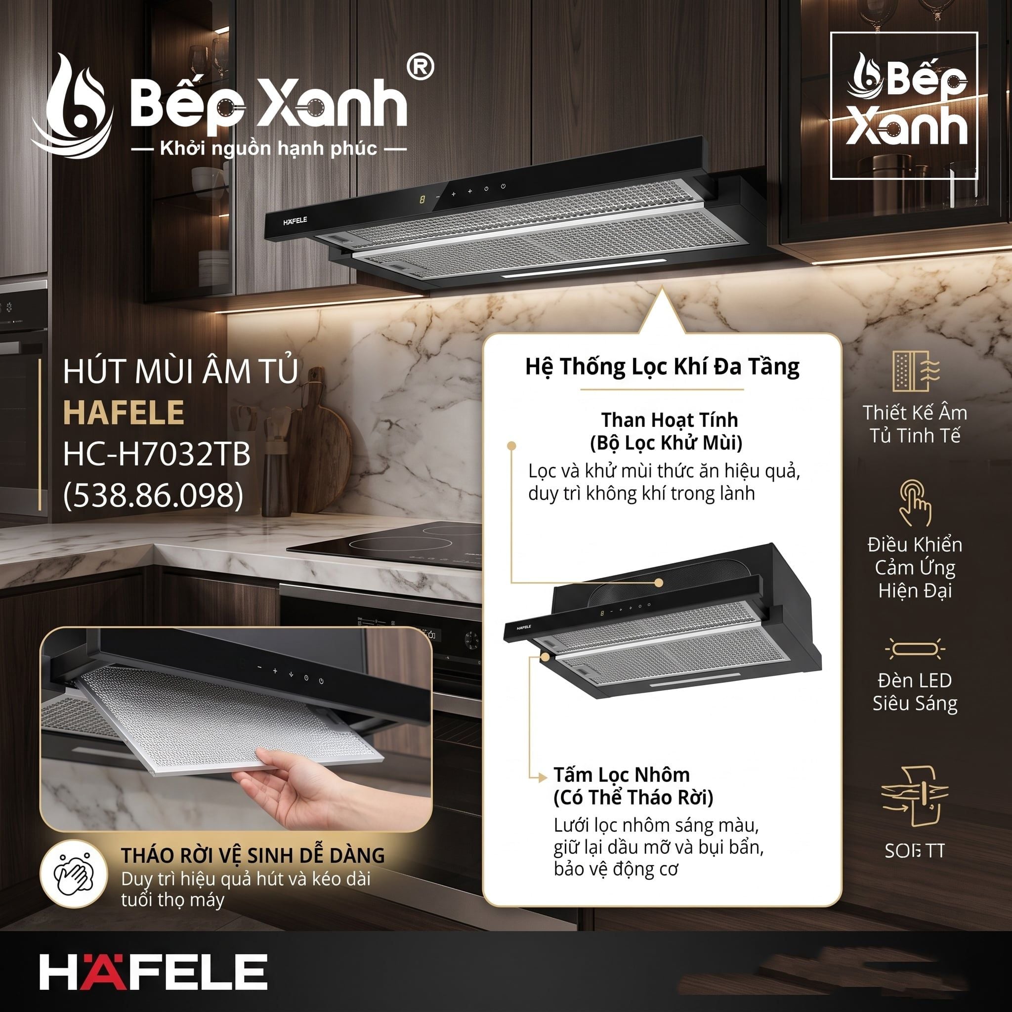  Máy Hút Mùi Âm Tủ Hafele HC-H7032TB (538.86.098) - Hút Siêu Khỏe, Chuẩn Đức, Bảo Hành Chính Hãng 