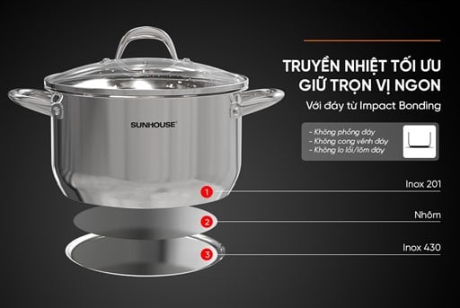 Nồi inox 3 đáy Sunhouse SHG301-16 – ảnh 2