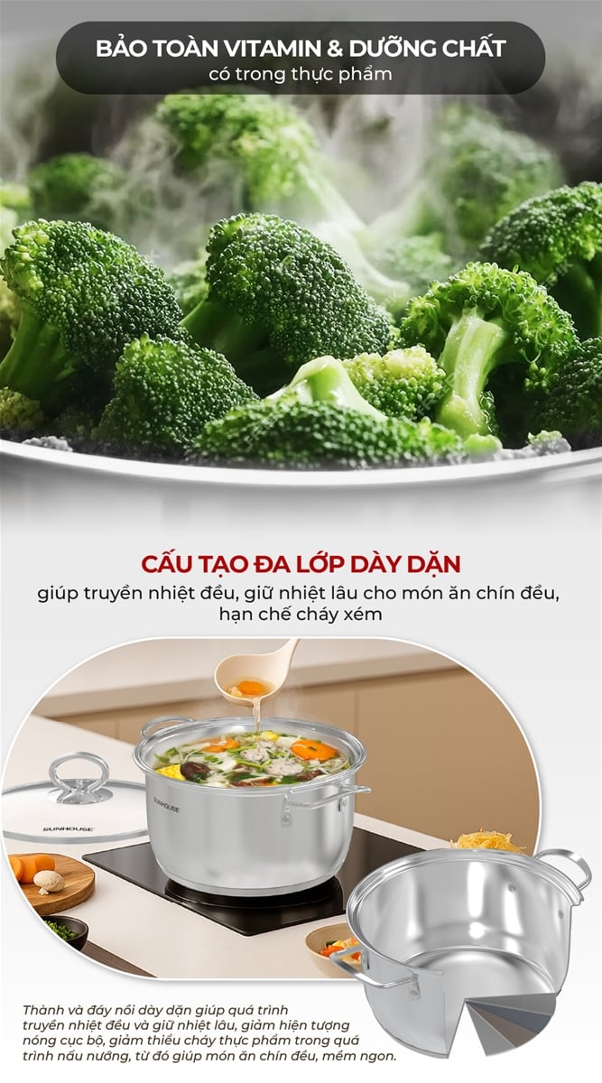 Bộ nồi inox impact Sunhouse healthy SHG788E – ảnh 6