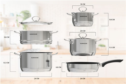 Bộ nồi chảo inox 5 đáy Sunhouse SHG998 – ảnh 4