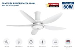 Quạt trần 5 cánh có đèn Sunhouse apex APF7676W ảnh 5