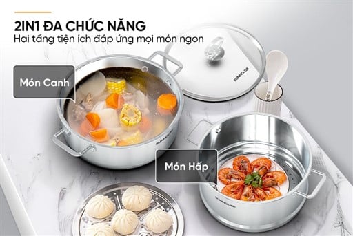 Bộ nồi xửng 3 đáy Sunhouse SHG507-24C – ảnh 5