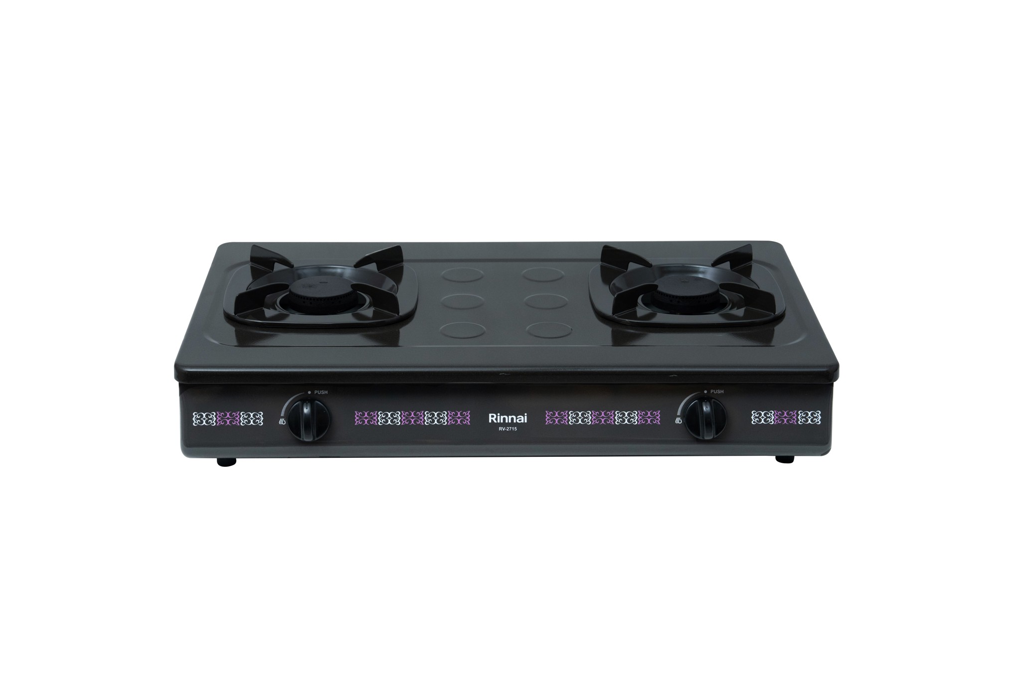 Bếp gas dương Rinnai RV-2715(G) 702mm 2 lò nấu, mặt thép phủ men