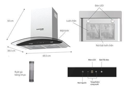 MÁY HÚT MÙI cao cấp KÍNH CONG SUNHOUSE MAMA MMB6682-70 Máy hút mùi kính cong SUNHOUSE MAMA MMB6682-70 – ảnh 7