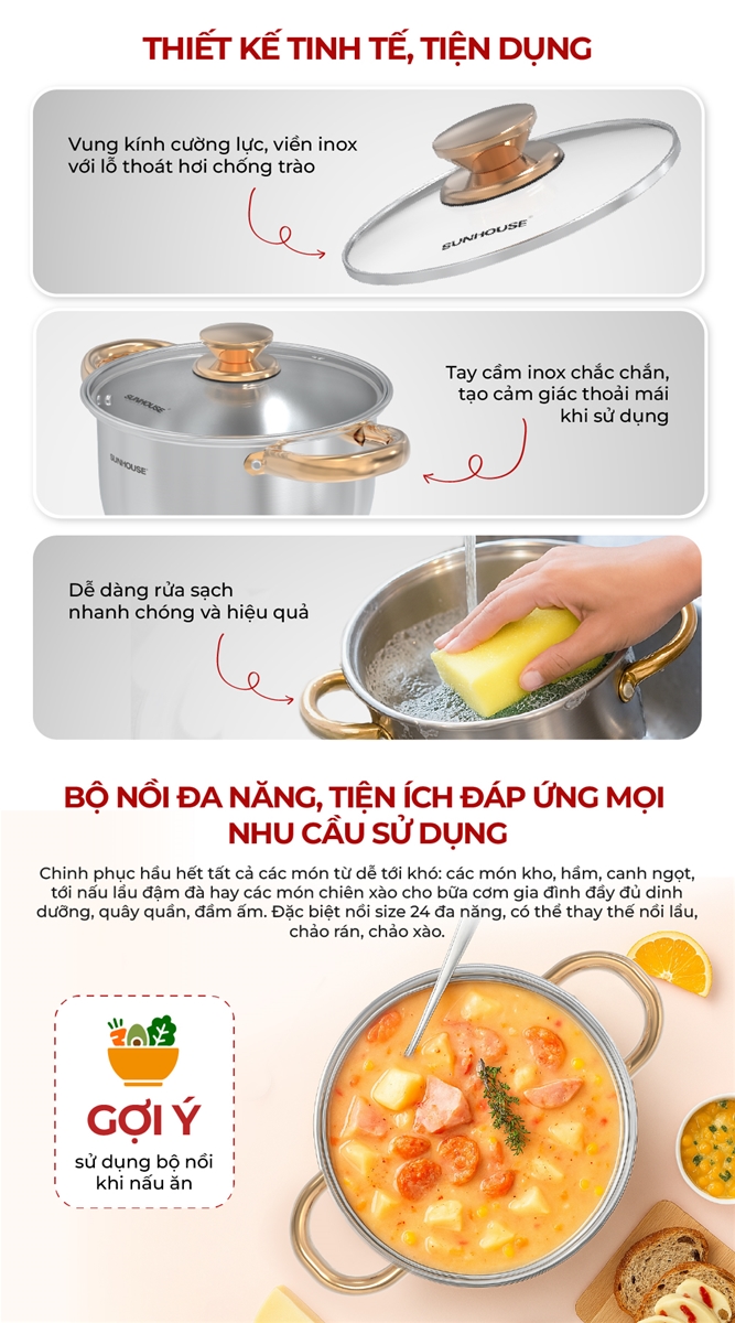 Bộ nồi inox impact Sunhouse healthy SHG781E – ảnh 7