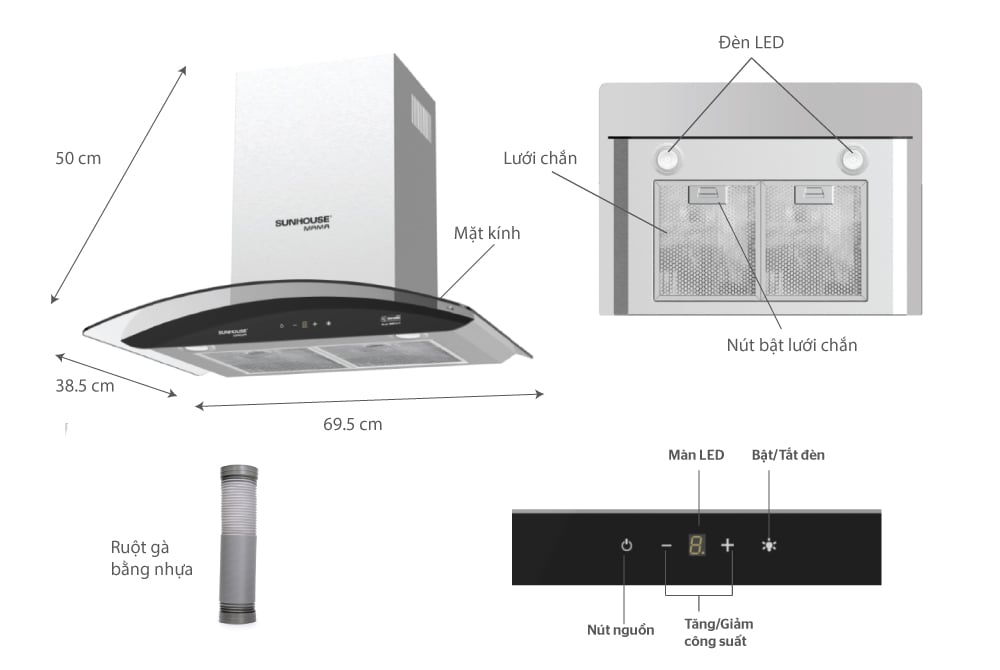 MÁY HÚT MÙI cao cấp KÍNH CONG SUNHOUSE MAMA MMB6682-70 Máy hút mùi kính cong SUNHOUSE MAMA MMB6682-70 – ảnh 8