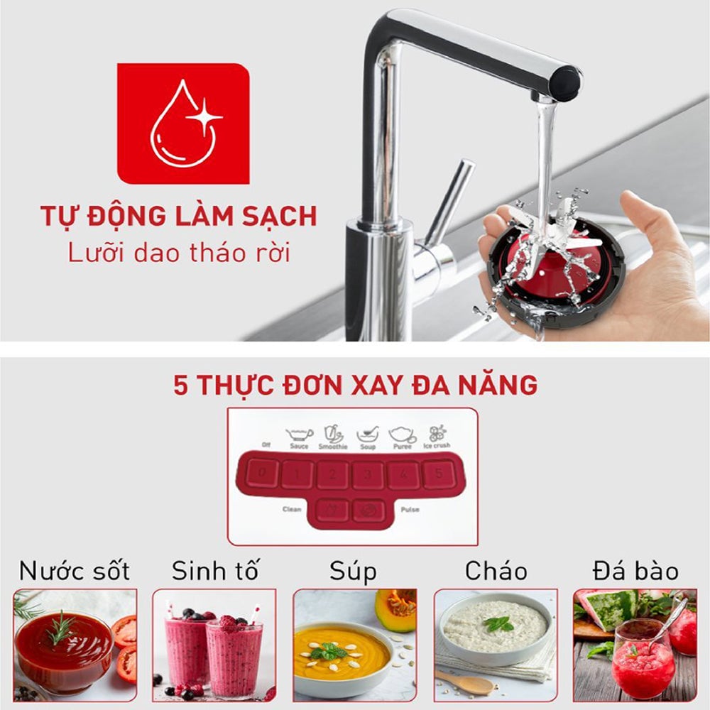 Máy xay sinh tố Tefal Blendforce Piano BL477566 - 800W - Đỏ – ảnh 4