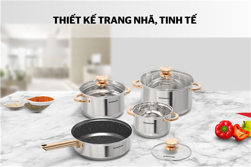 Bộ nồi chảo inox 5 đáy Sunhouse SHG789 – ảnh 2