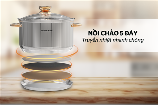 Bộ nồi chảo inox 5 đáy Sunhouse SHG789 – ảnh 4