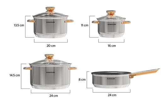 Bộ nồi chảo inox 5 đáy Sunhouse SHG789 – ảnh 6