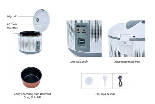 Nồi cơm điện 1.8L Sunhouse SHD8601 – ảnh 8