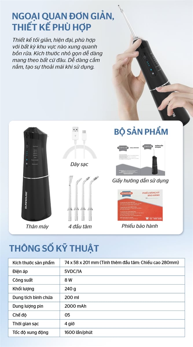 Máy tăm nước cầm tay Sunhouse SHC001 – ảnh 6